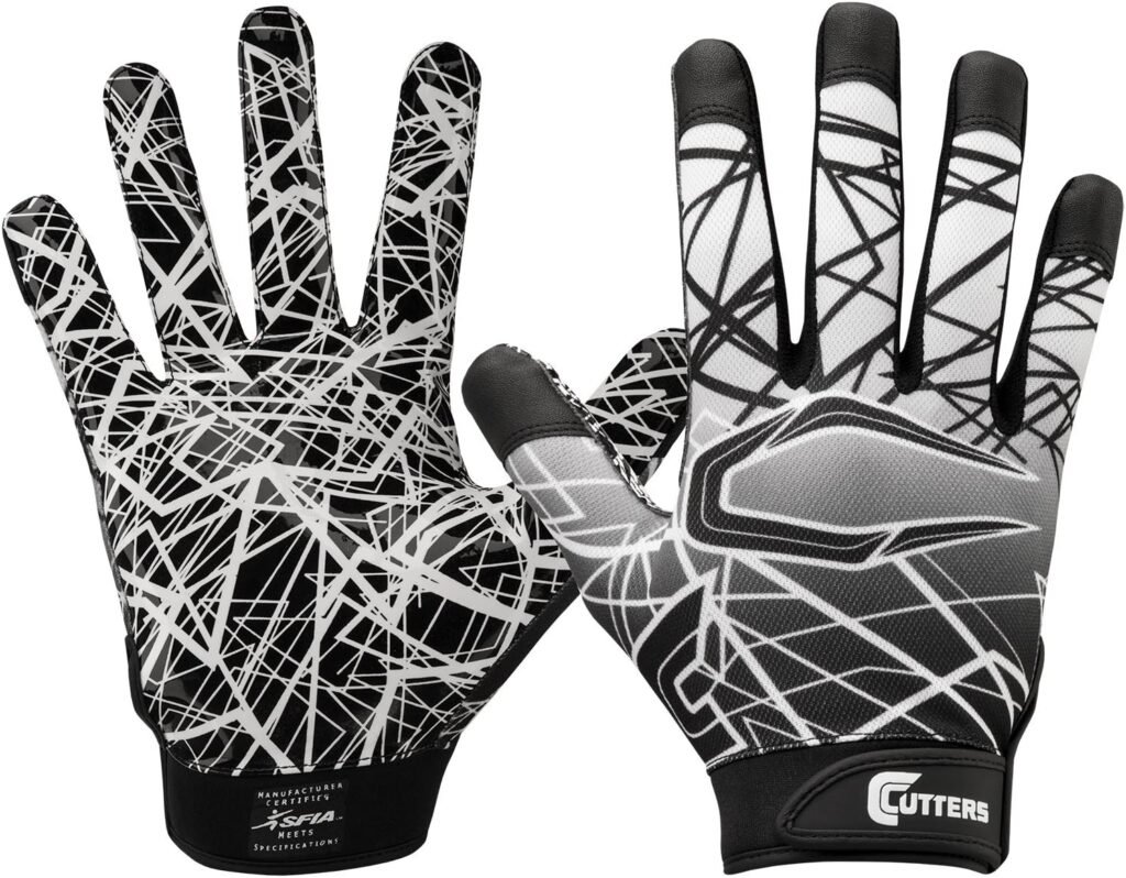 CUTTERS Game Day - Guantes de fútbol Antideslizantes - Guante Receptor con Agarre de Silicona de Alta adherencia - Soporte y protección Superiores para Todas Las Edades - Adulto